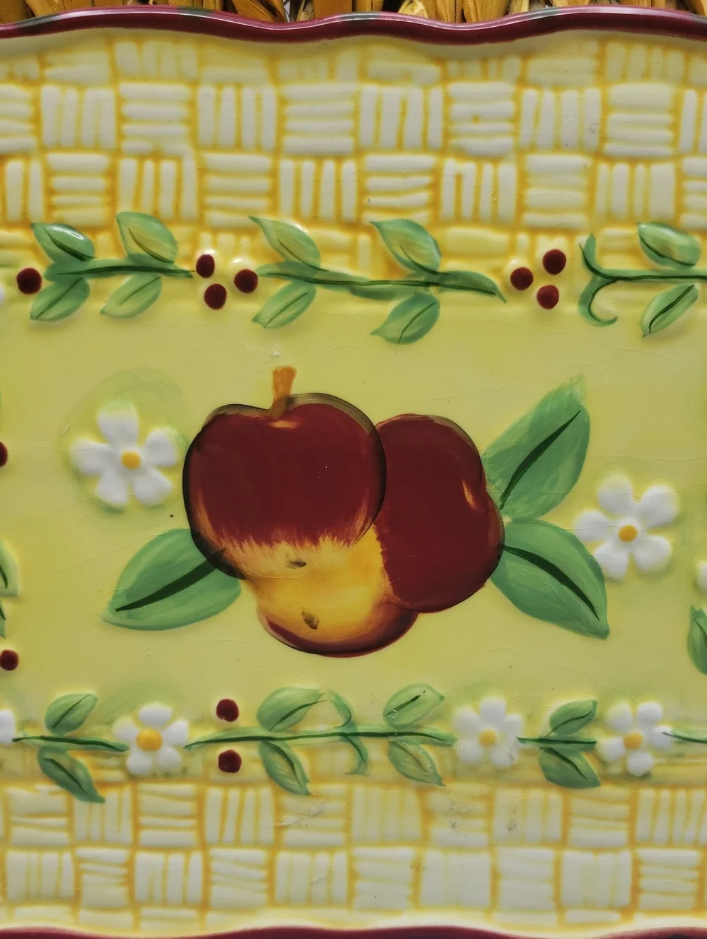 Temptations Serving Trivet w/ Cradle - Fresh Crop Apples Motif Cottagecore
